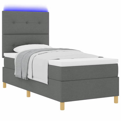 LED Boxspringbett mit Matratze Dunkelgrau 80 x 200 cm Stoff