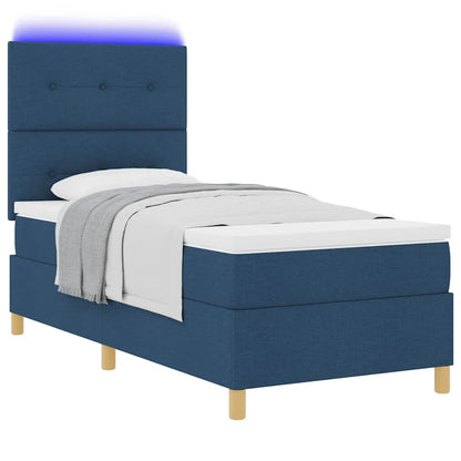 LED Boxspringbett mit Matratze Blau 80 x 200 cm Stoff