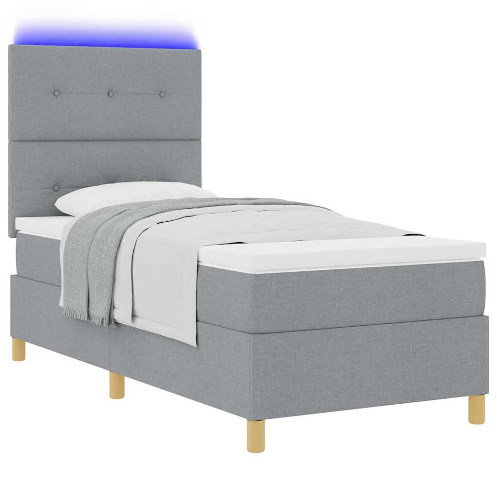 LED Boxspringbett mit Matratze Hellgrau 90 x 200 cm Stoff