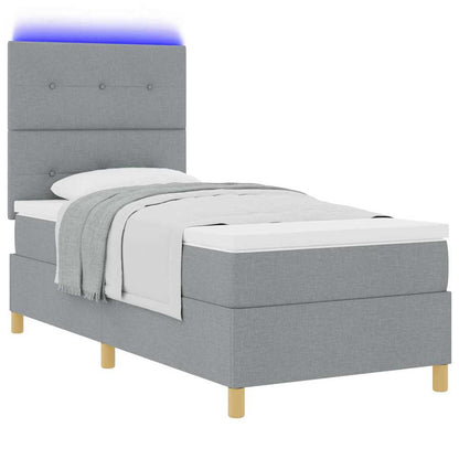 LED Boxspringbett mit Matratze Hellgrau 90 x 200 cm Stoff