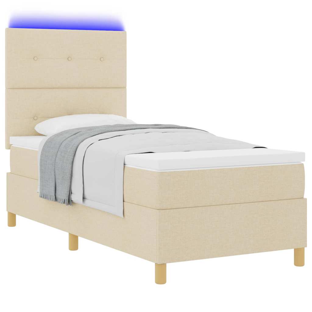 LED Boxspringbett mit Matratze Creme 90 x 200 cm Stoff