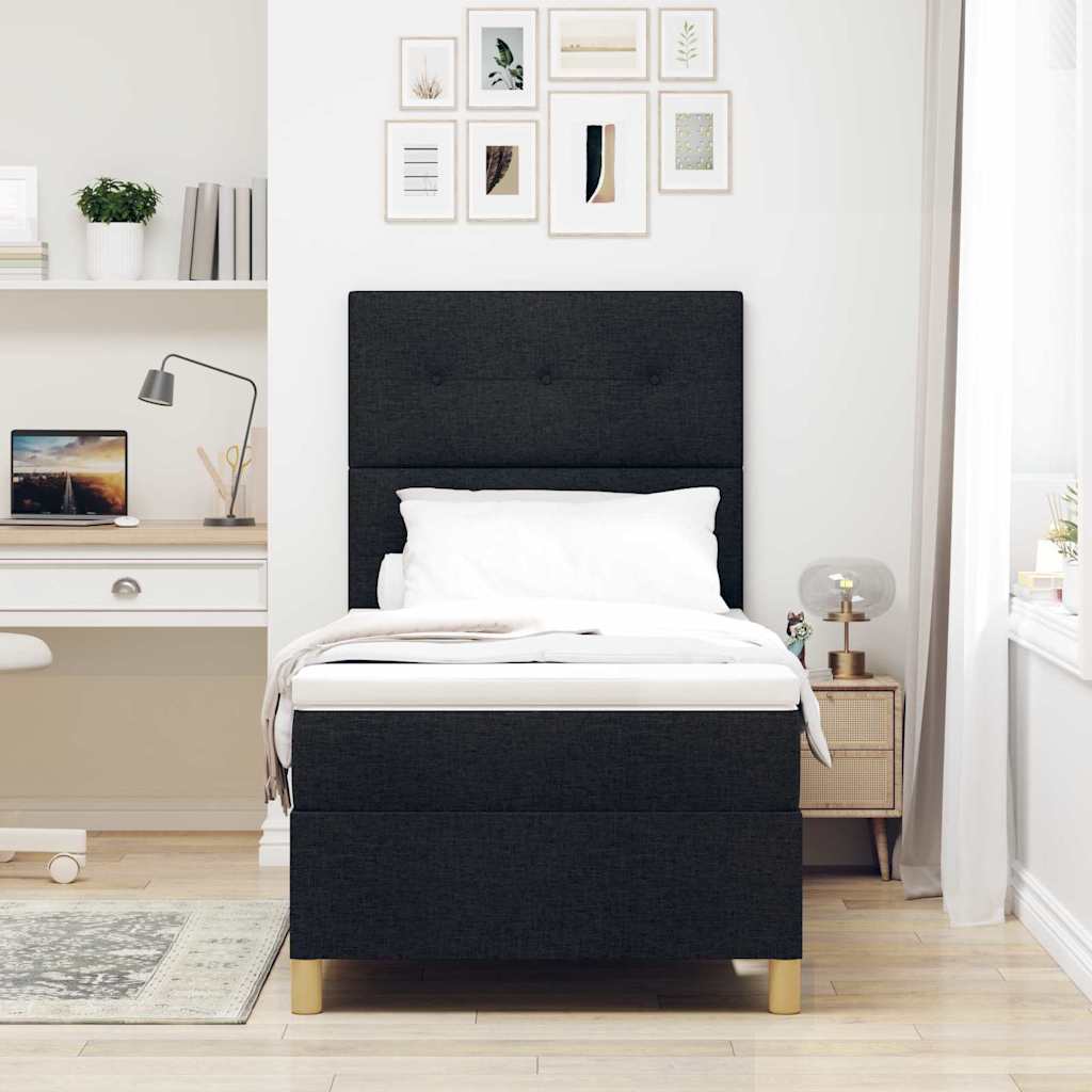vidaXL LED Boxspringbett mit Matratze Schwarz 100 x 200 cm Stoff