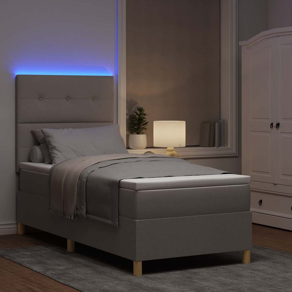 LED Boxspringbett mit Matratze Taupe 100 x 200 cm Stoff