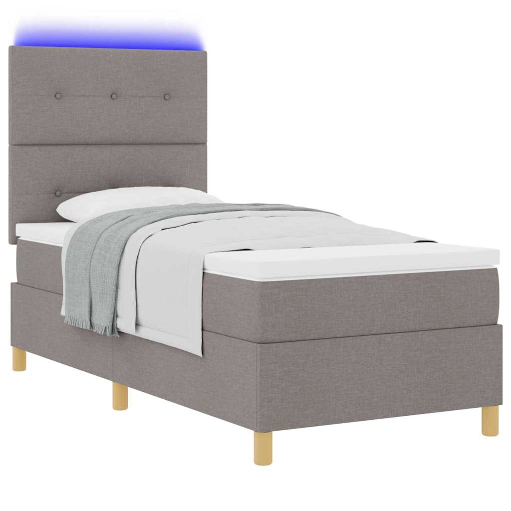 LED Boxspringbett mit Matratze Taupe 100 x 200 cm Stoff