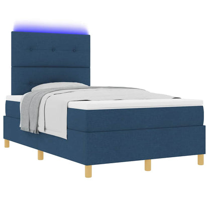 LED Boxspringbett mit Matratze Blau 120 x 190 cm Stoff