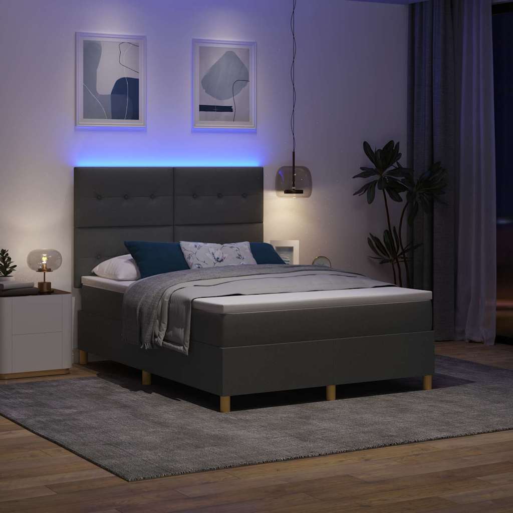 LED Boxspringbett mit Matratze Dunkelgrau 140 x 190 cm Stoff
