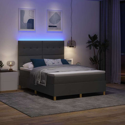 LED Boxspringbett mit Matratze Dunkelgrau 140 x 190 cm Stoff