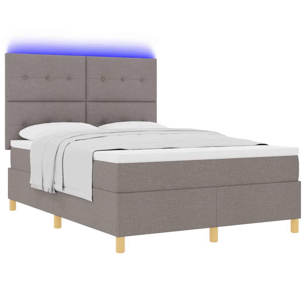 LED Boxspringbett mit Matratze Taupe 140 x 190 cm Stoff