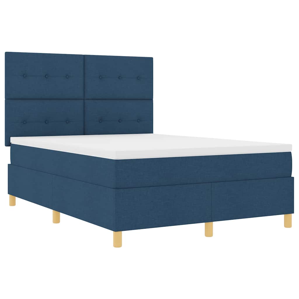 LED Boxspringbett mit Matratze Blau 140 x 190 cm Stoff