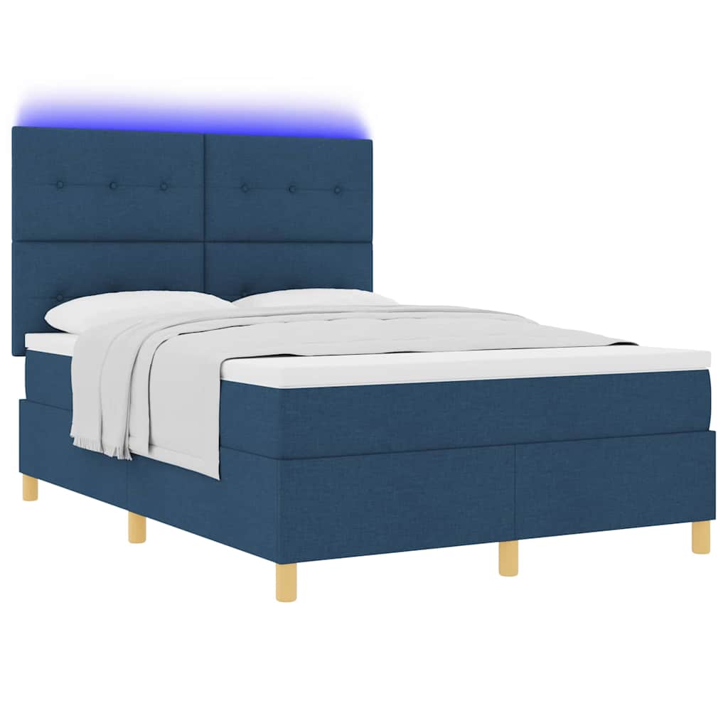 LED Boxspringbett mit Matratze Blau 140 x 190 cm Stoff