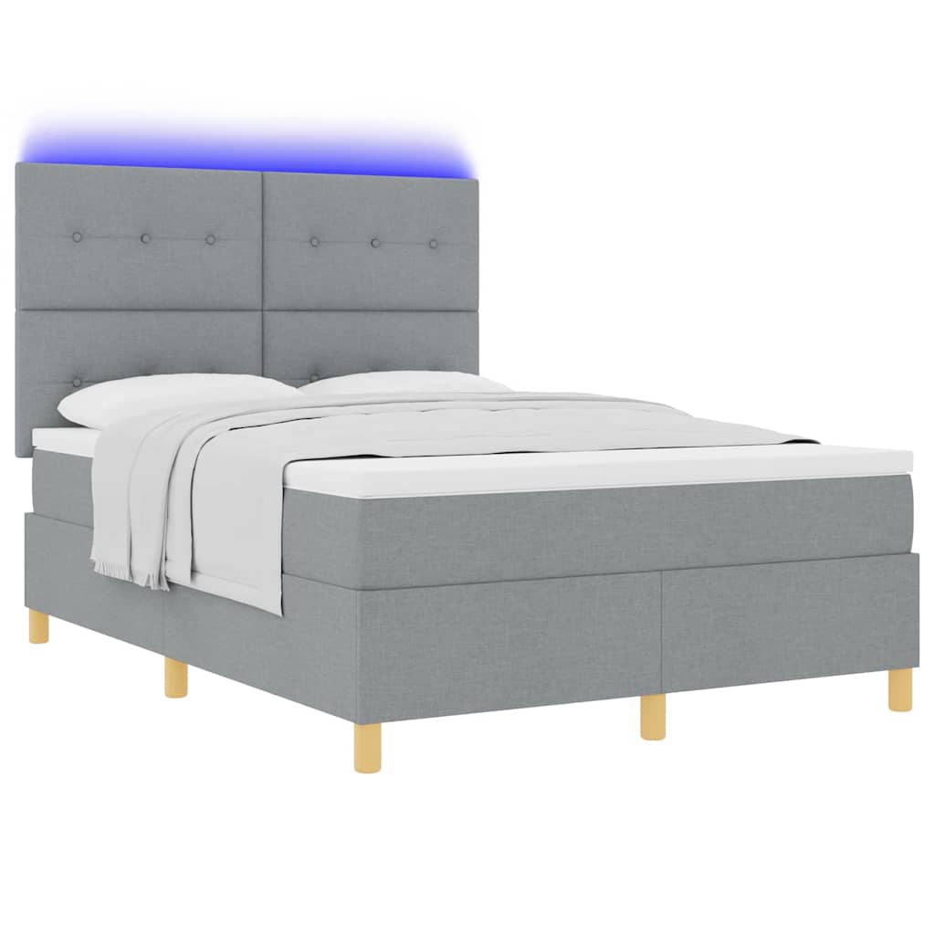 LED Boxspringbett mit Matratze Hellgrau 140 x 200 cm Stoff