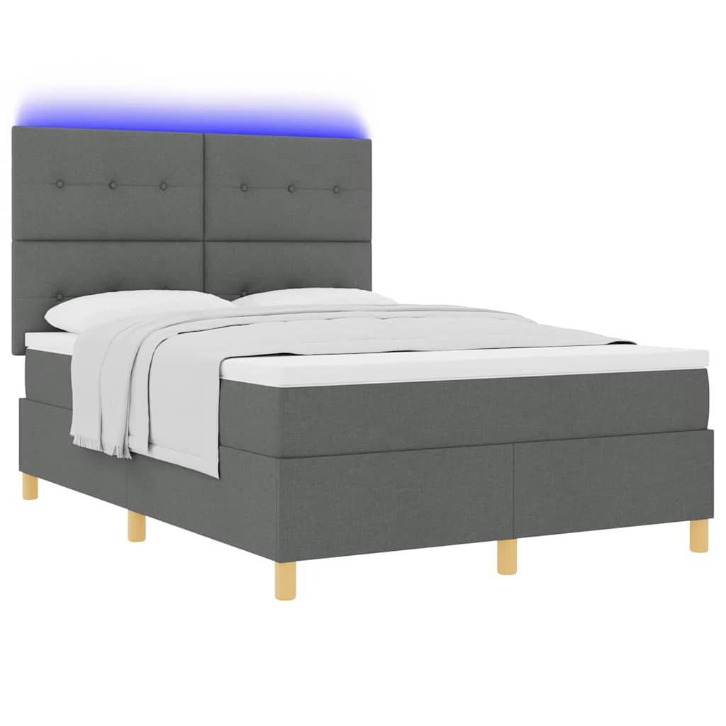 LED Boxspringbett mit Matratze Dunkelgrau 160 x 200 cm Stoff