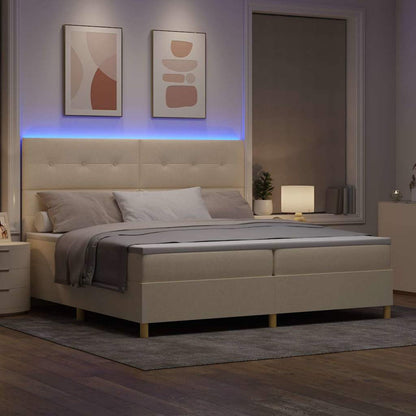 LED Boxspringbett mit Matratze Creme 200 x 200 cm Stoff