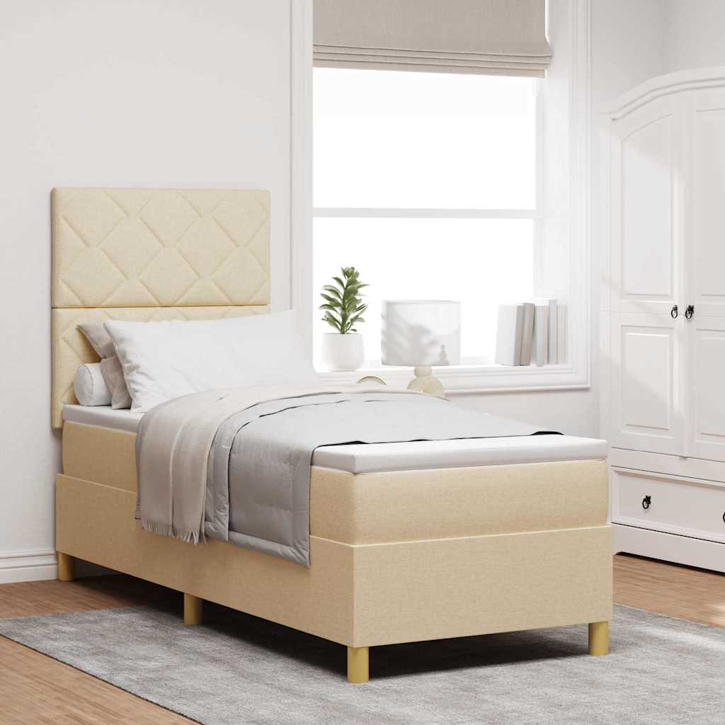 LED Boxspringbett mit Matratze Creme 80 x 200 cm Stoff