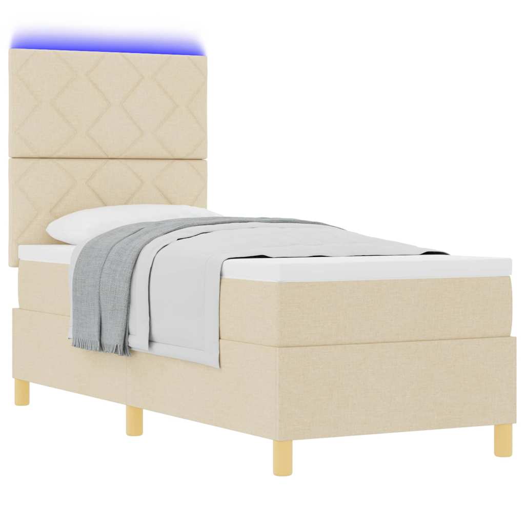LED Boxspringbett mit Matratze Creme 80 x 200 cm Stoff