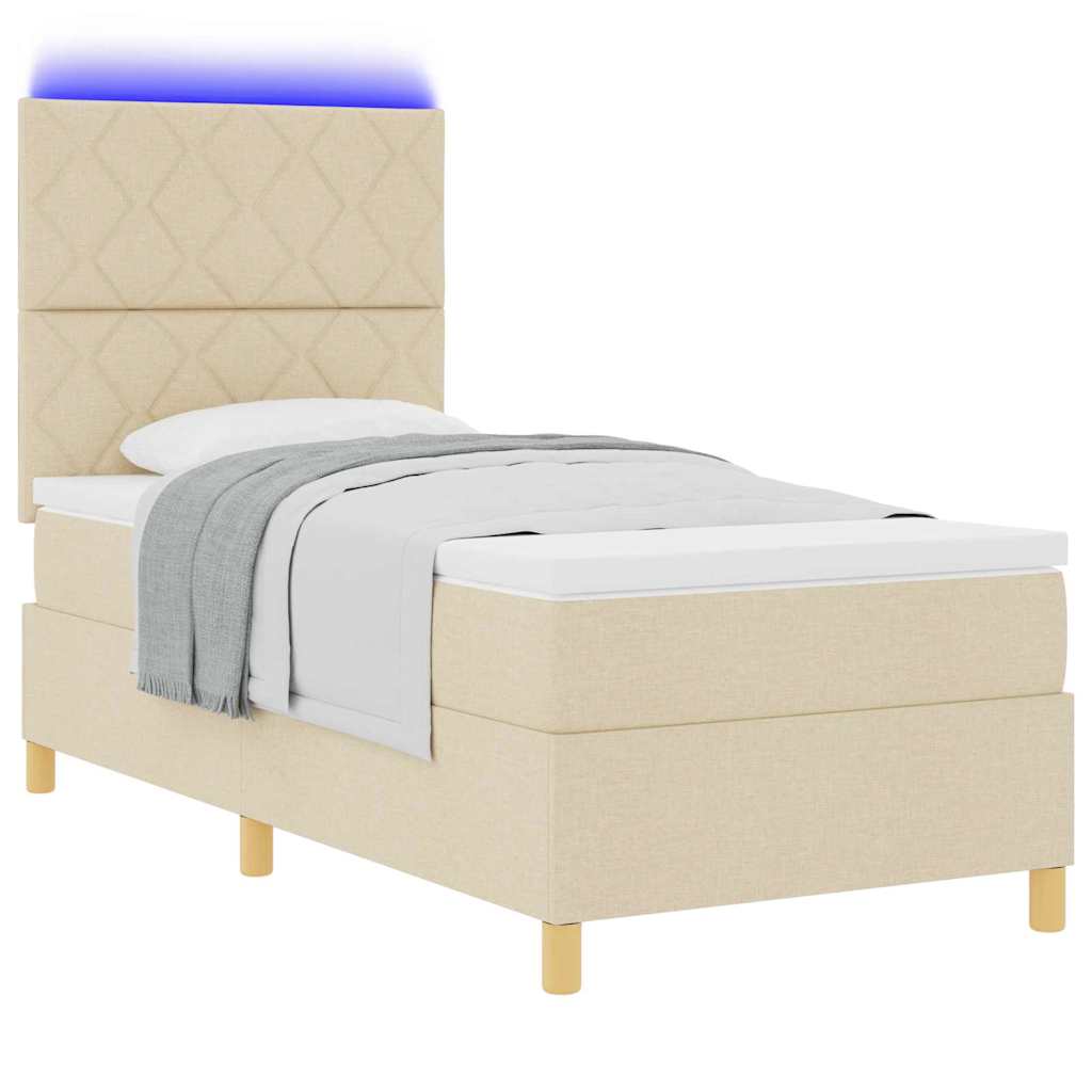 LED Boxspringbett mit Matratze Creme 100 x 200 cm Stoff