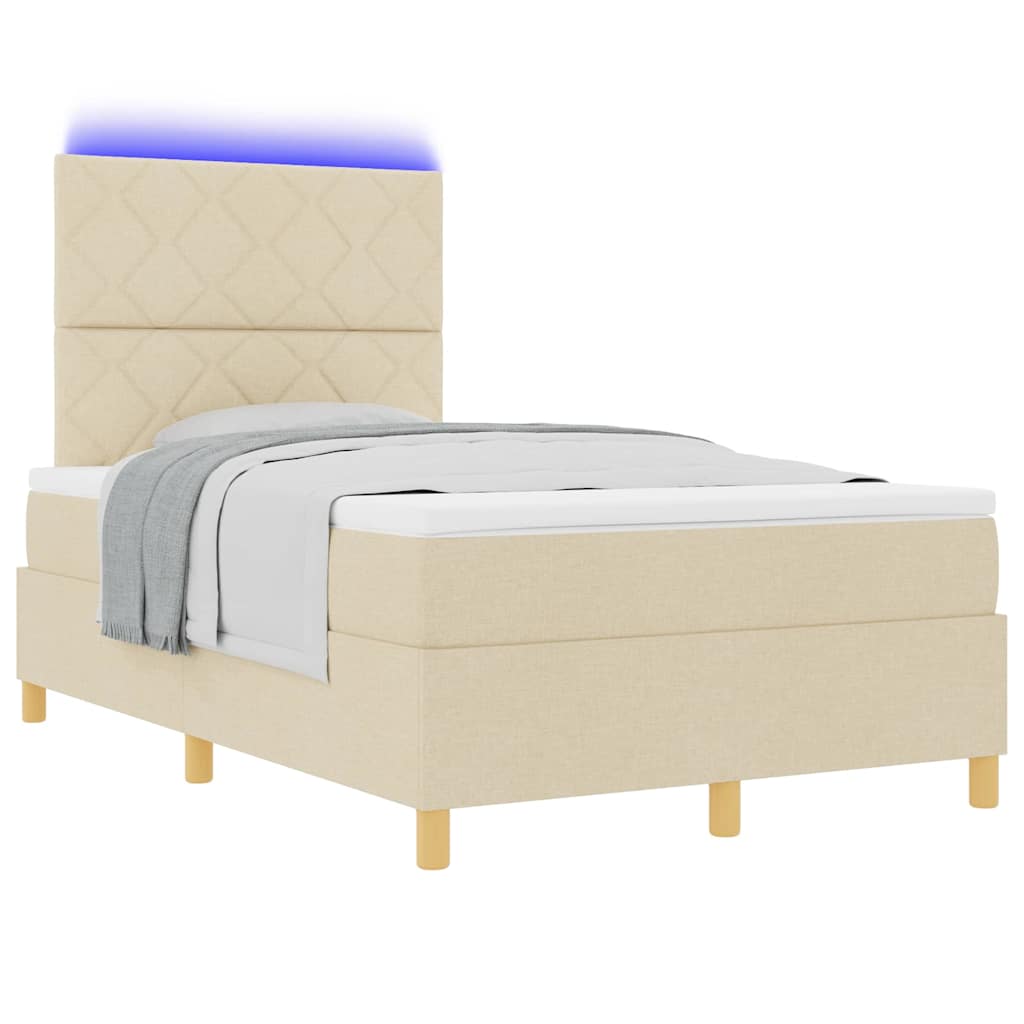 LED Boxspringbett mit Matratze Creme 120 x 200 cm Stoff