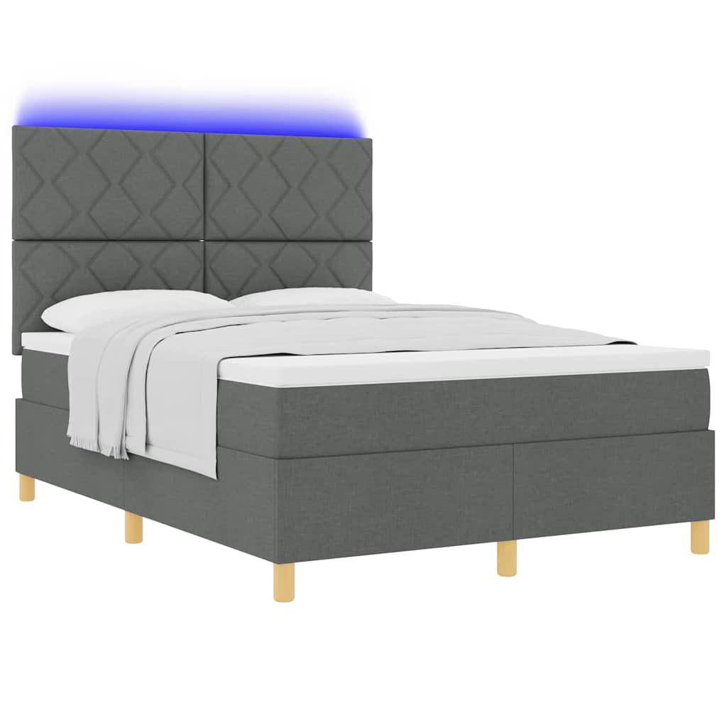 LED Boxspringbett mit Matratze Dunkelgrau 160 x 200 cm Stoff