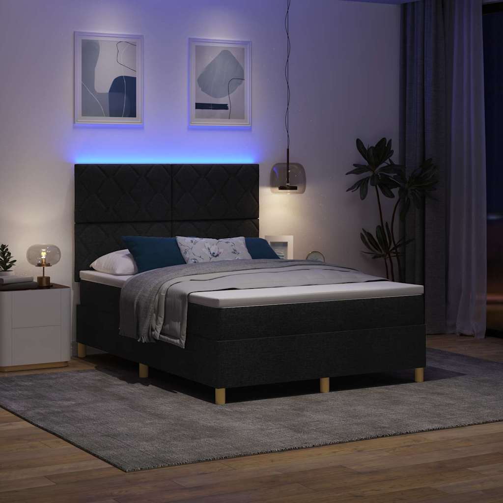 vidaXL LED Boxspringbett mit Matratze Schwarz 160 x 200 cm Stoff
