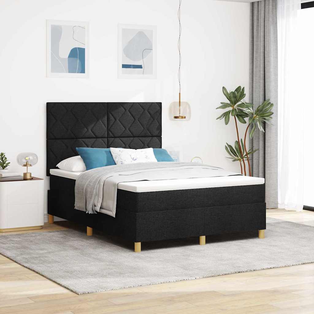 vidaXL LED Boxspringbett mit Matratze Schwarz 160 x 200 cm Stoff