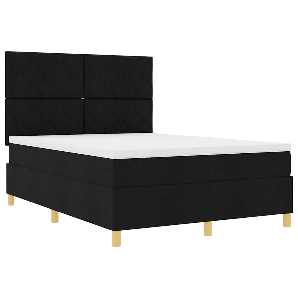 vidaXL LED Boxspringbett mit Matratze Schwarz 160 x 200 cm Stoff