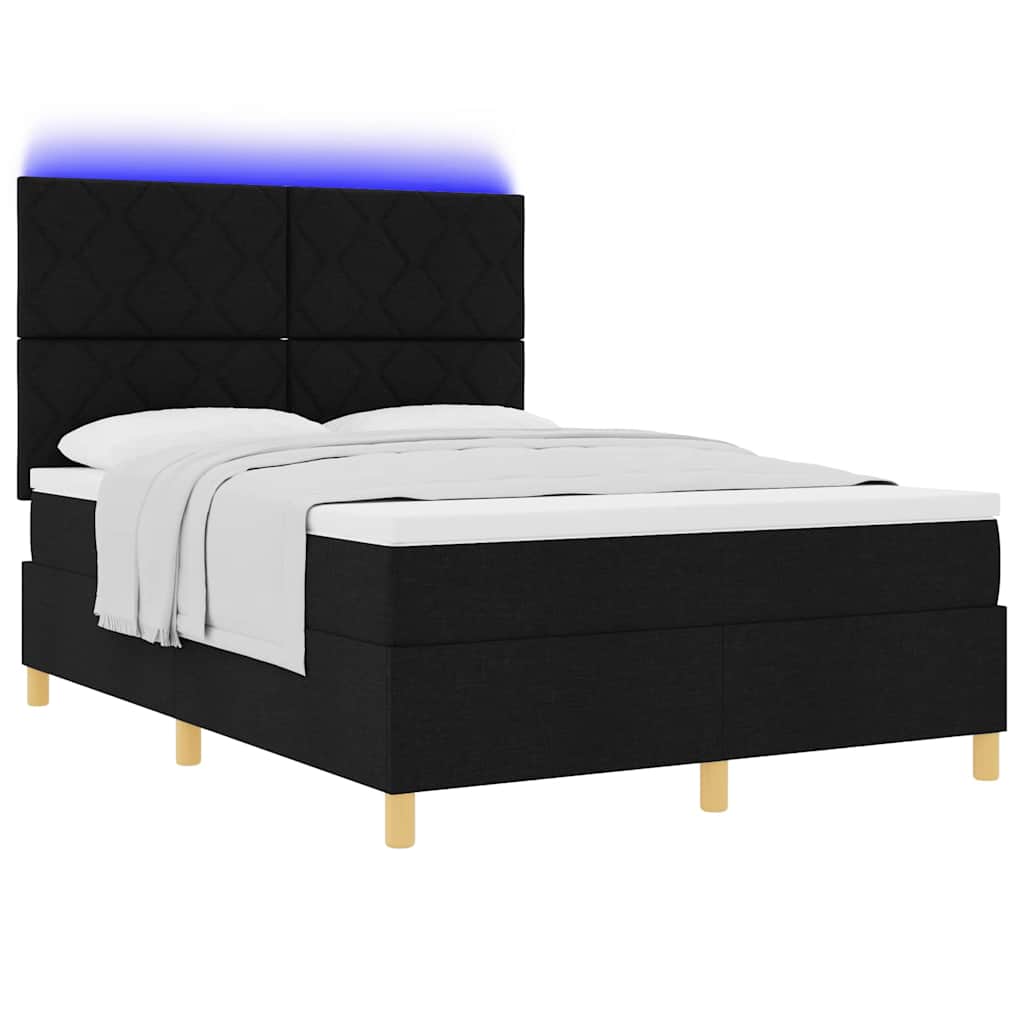 vidaXL LED Boxspringbett mit Matratze Schwarz 160 x 200 cm Stoff