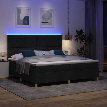LED Boxspringbett mit Matratze Schwarz 200 x 200 cm Stoff