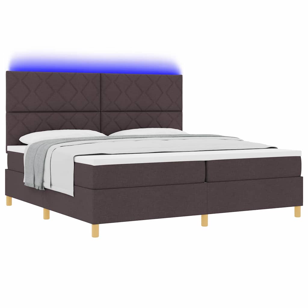 LED Boxspringbett mit Matratze Dunkelbraun 200 x 200 cm Stoff