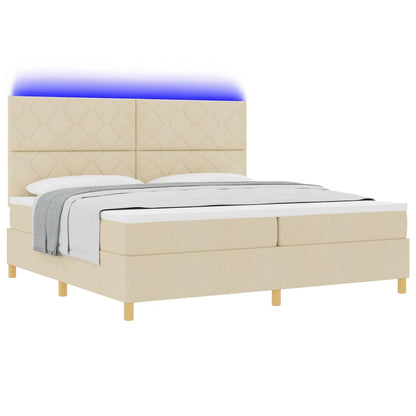LED Boxspringbett mit Matratze Creme 200 x 200 cm Stoff