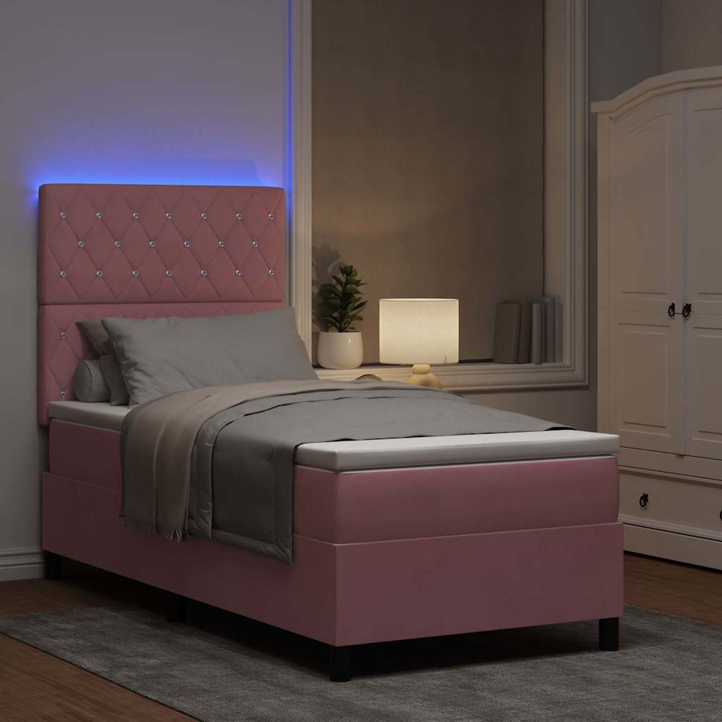 LED Boxspringbett mit Matratze Rosa 100 x 200 cm Stoff
