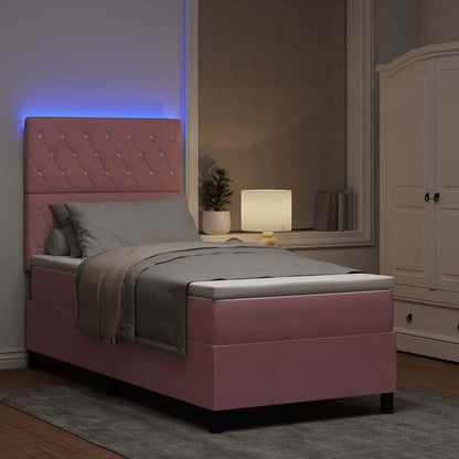 LED Boxspringbett mit Matratze Rosa 100 x 200 cm Stoff