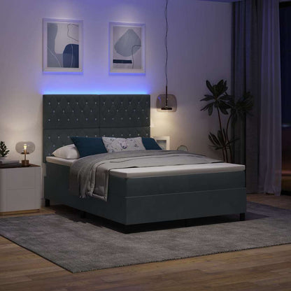 LED Boxspringbett mit Matratze Dunkelgrau 140 x 190 cm Stoff
