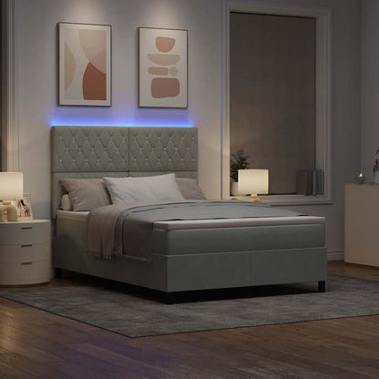 vidaXL LED Boxspringbett mit Matratze Hellgrau 140 x 200 cm Stoff