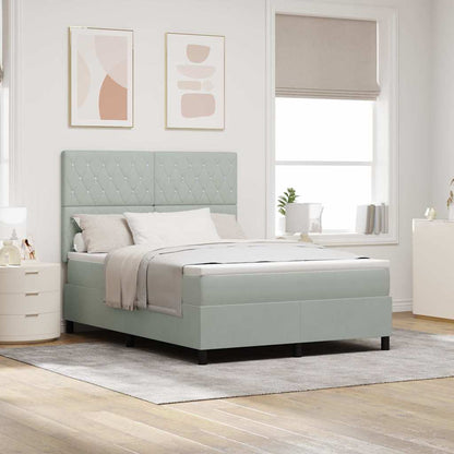 vidaXL LED Boxspringbett mit Matratze Hellgrau 140 x 200 cm Stoff
