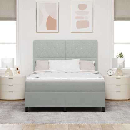 vidaXL LED Boxspringbett mit Matratze Hellgrau 140 x 200 cm Stoff