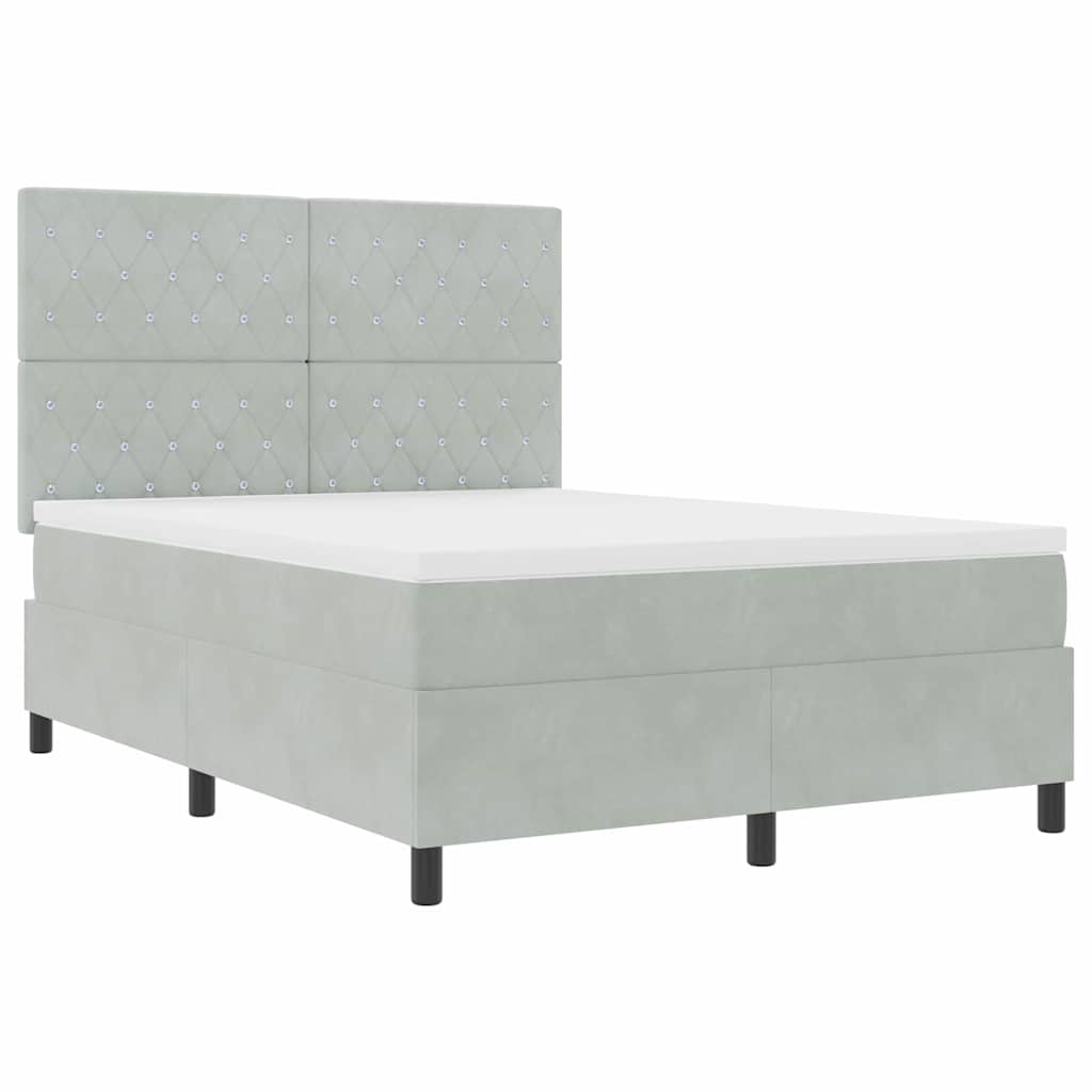 vidaXL LED Boxspringbett mit Matratze Hellgrau 140 x 200 cm Stoff