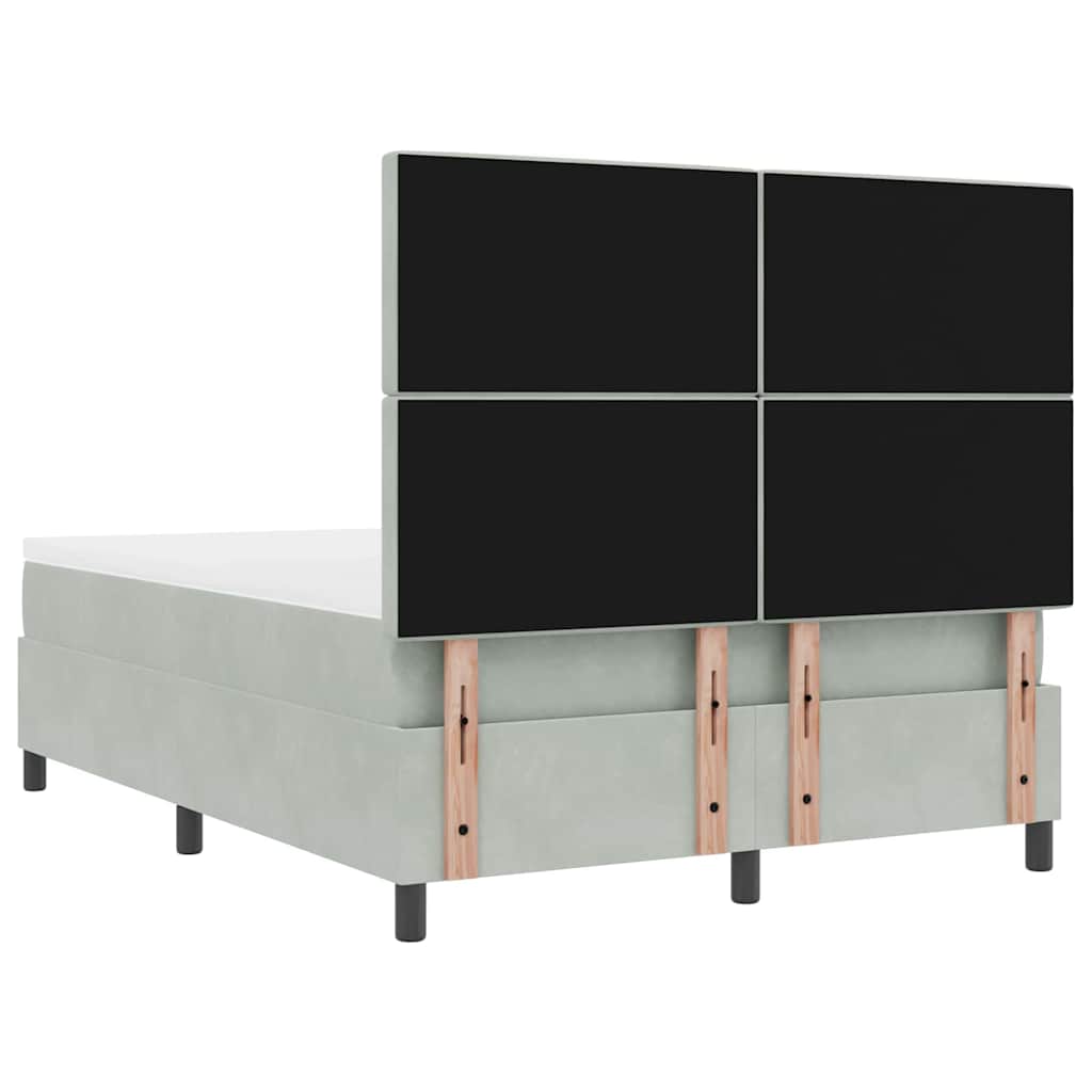 vidaXL LED Boxspringbett mit Matratze Hellgrau 140 x 200 cm Stoff