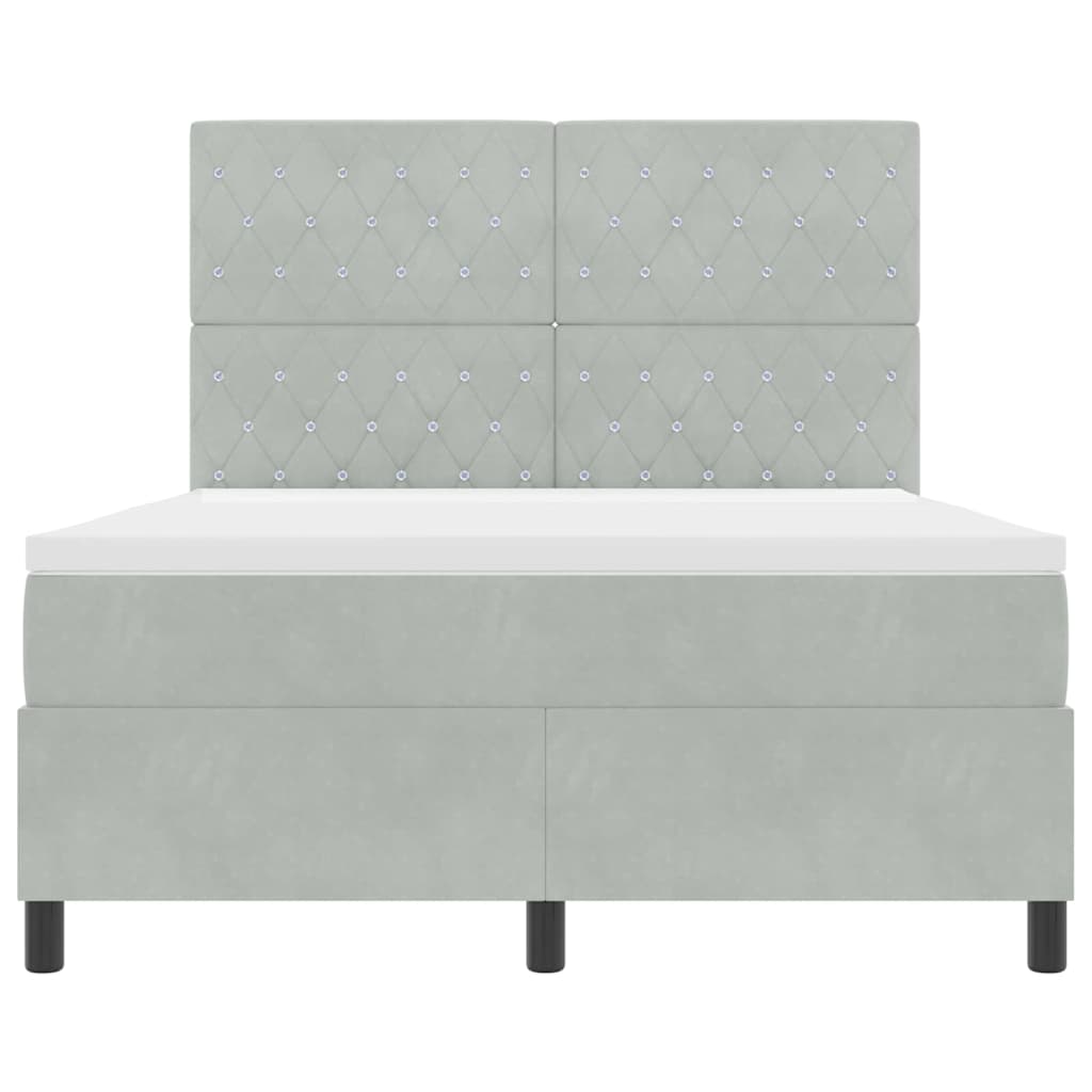 vidaXL LED Boxspringbett mit Matratze Hellgrau 140 x 200 cm Stoff