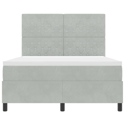 vidaXL LED Boxspringbett mit Matratze Hellgrau 140 x 200 cm Stoff