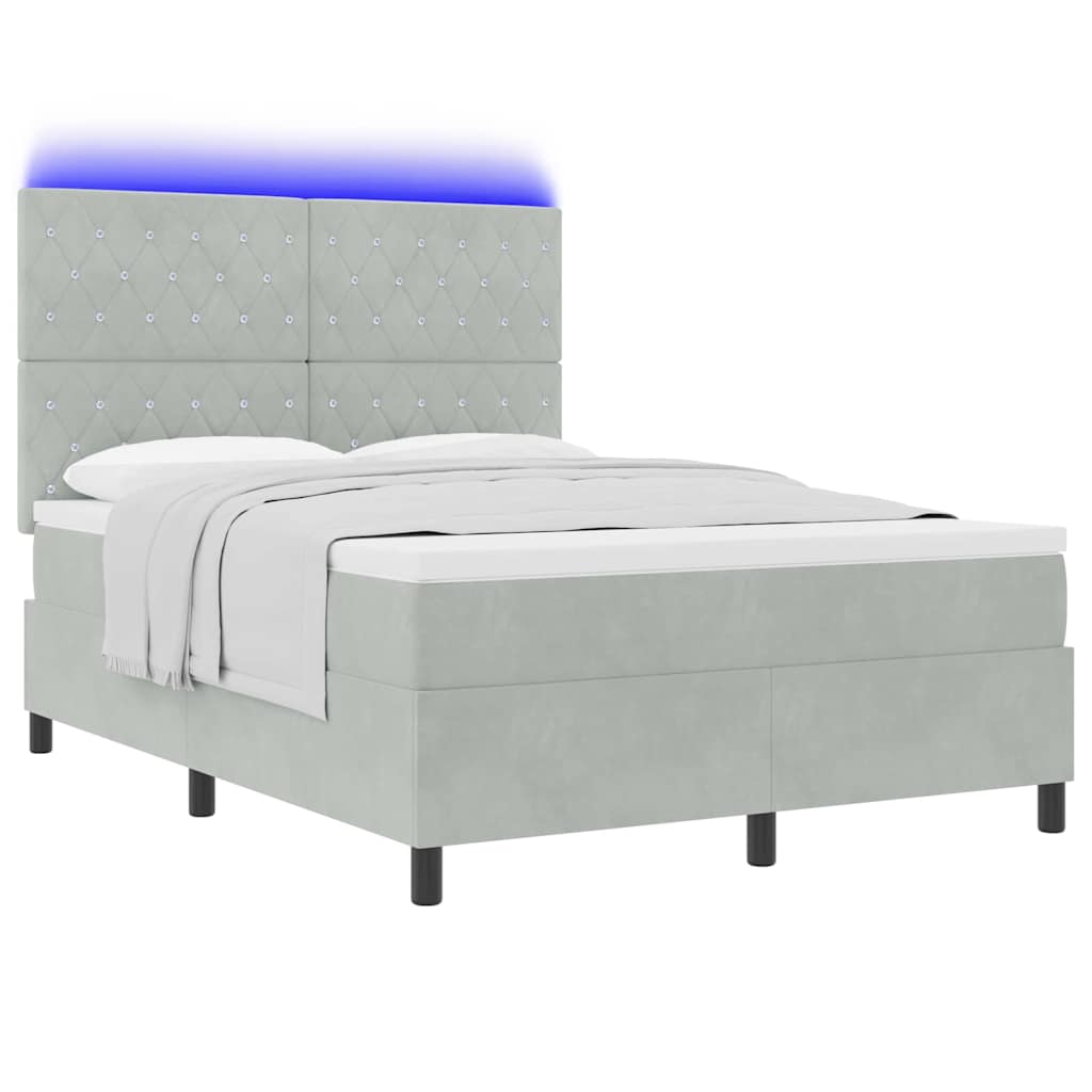 vidaXL LED Boxspringbett mit Matratze Hellgrau 140 x 200 cm Stoff