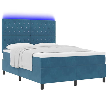 LED Boxspringbett mit Matratze Dunkelblau 140 x 200 cm Stoff