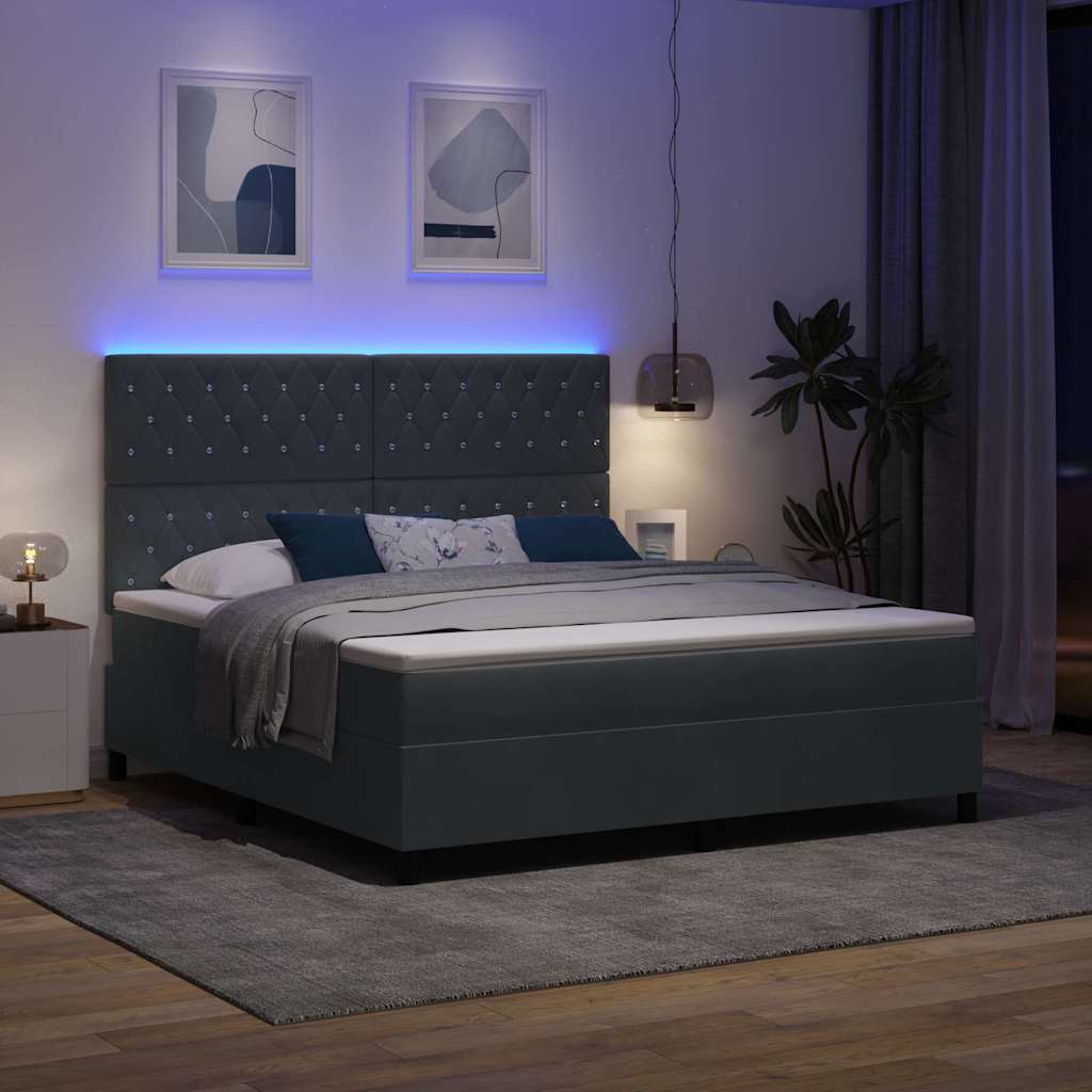 LED Boxspringbett mit Matratze Dunkelgrau 180 x 200 cm Stoff