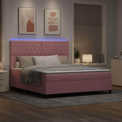 LED Boxspringbett mit Matratze Rosa 180 x 200 cm Stoff