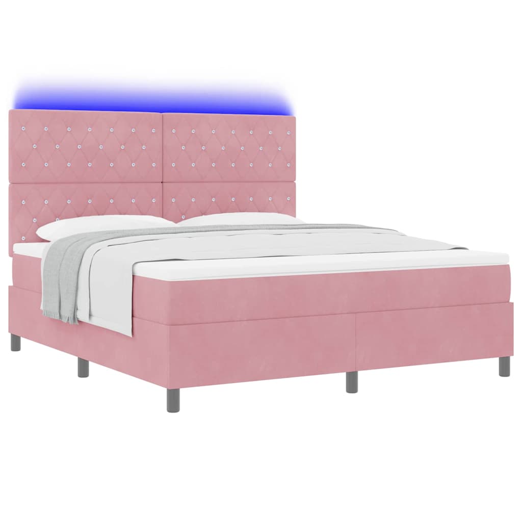 LED Boxspringbett mit Matratze Rosa 180 x 200 cm Stoff