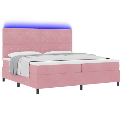 LED Boxspringbett mit Matratze Rosa 200 x 200 cm Samt