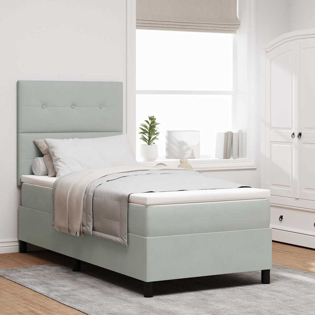 vidaXL LED Boxspringbett mit Matratze Hellgrau 90 x 190 cm Stoff