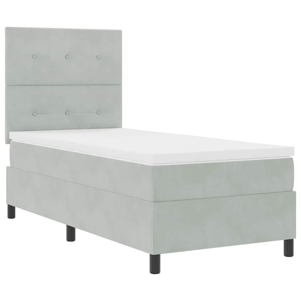 vidaXL LED Boxspringbett mit Matratze Hellgrau 90 x 190 cm Stoff