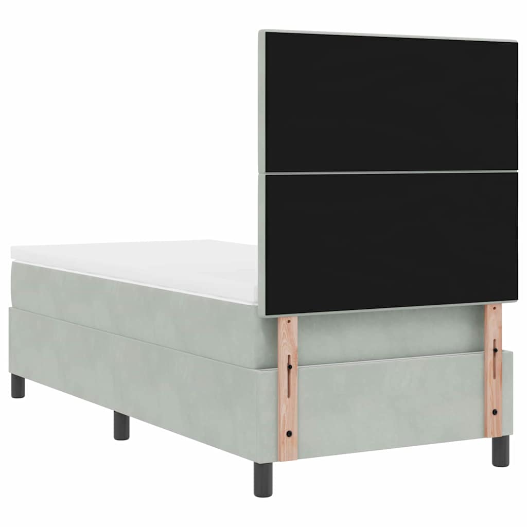 vidaXL LED Boxspringbett mit Matratze Hellgrau 90 x 190 cm Stoff