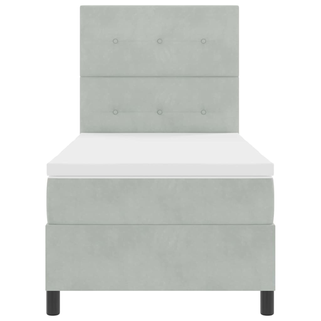 vidaXL LED Boxspringbett mit Matratze Hellgrau 90 x 190 cm Stoff