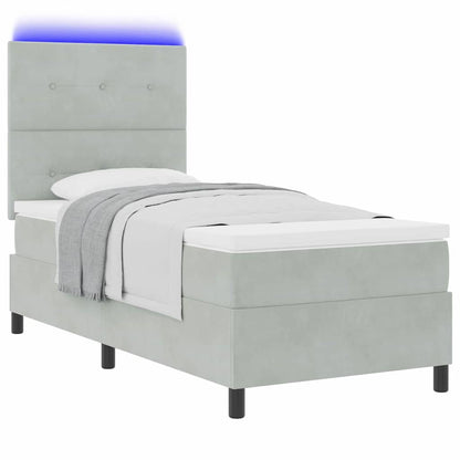 vidaXL LED Boxspringbett mit Matratze Hellgrau 90 x 190 cm Stoff